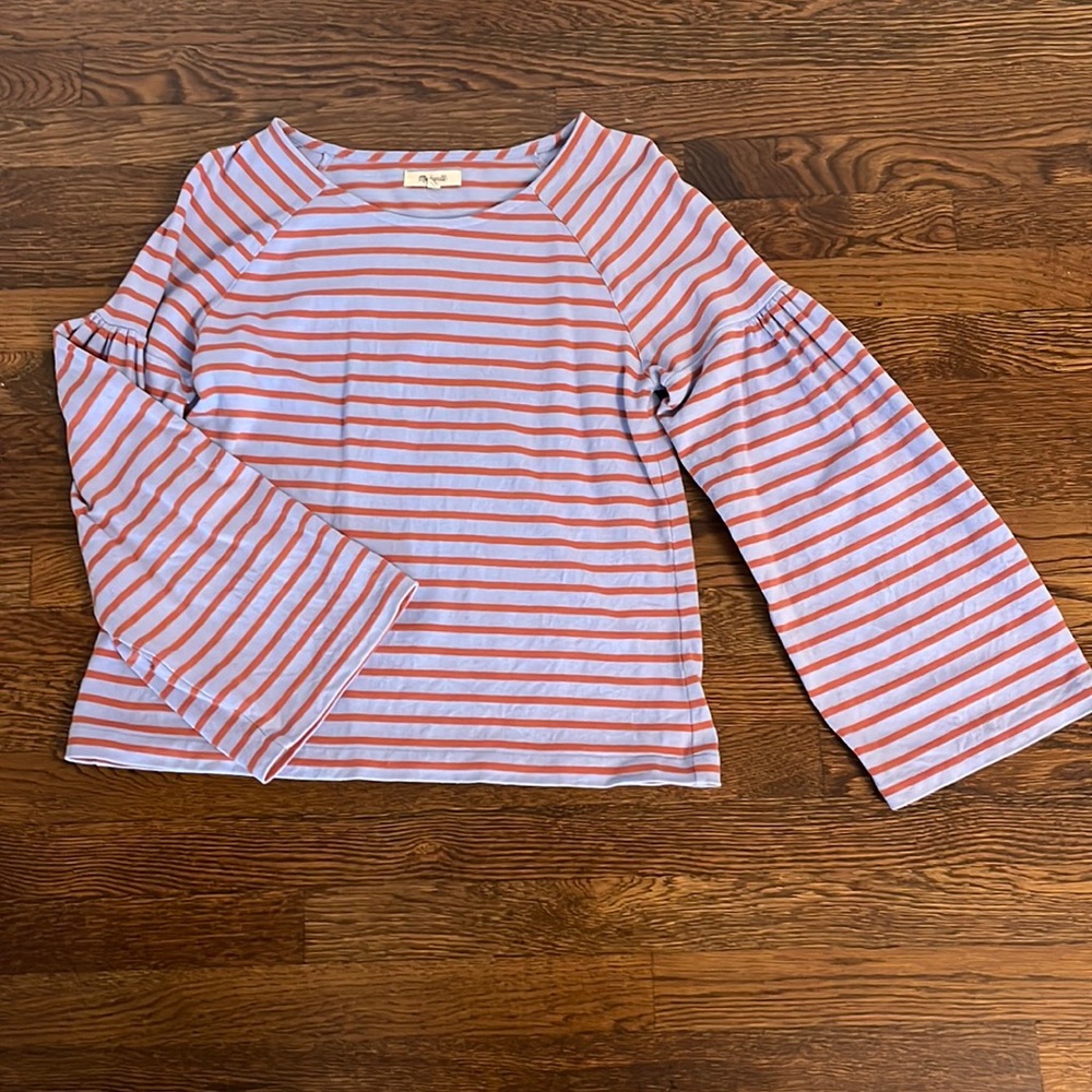 Madewell Red and Blue Bell Sleeve Blouse
